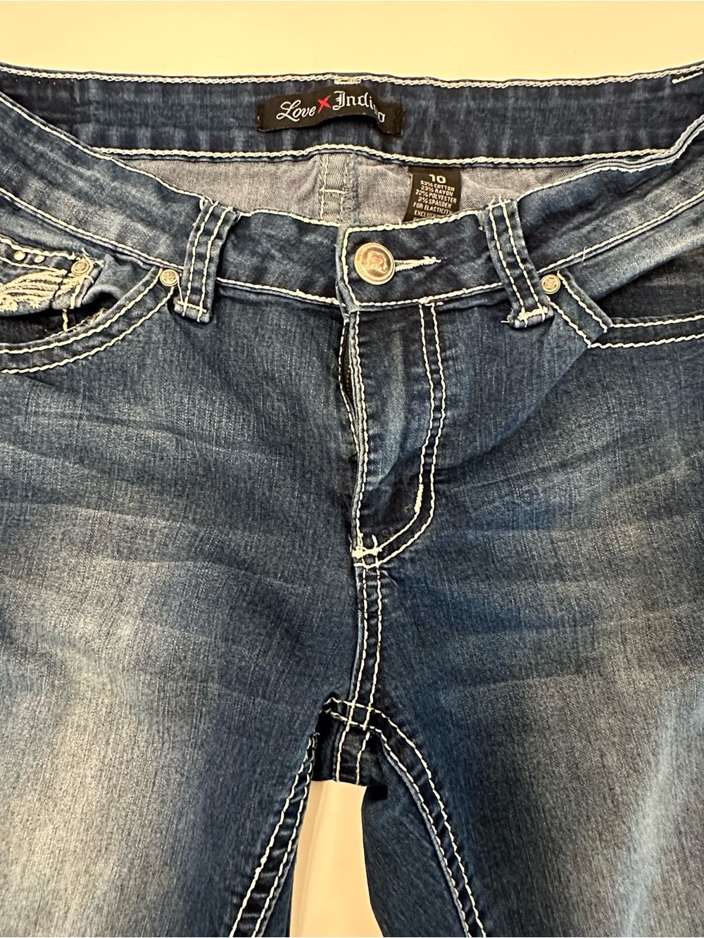 Women’s Dark Blue Embellished Pocket Jeans x3 size 10 1 pair capri, boot cut - Picture 10 of 16